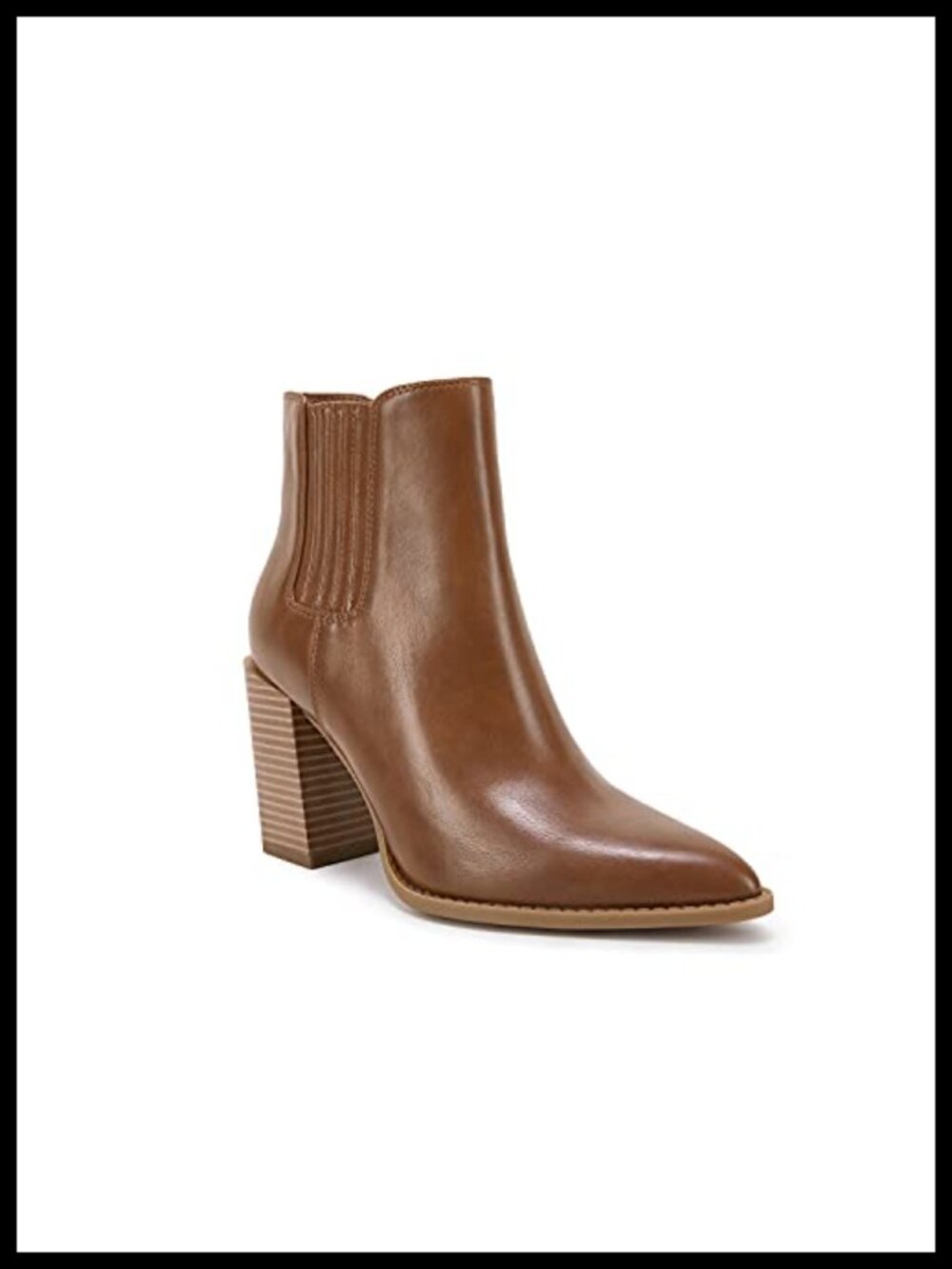 Faux Leather Pointed Toe Stacked Heel Chelsea Ankle Boots